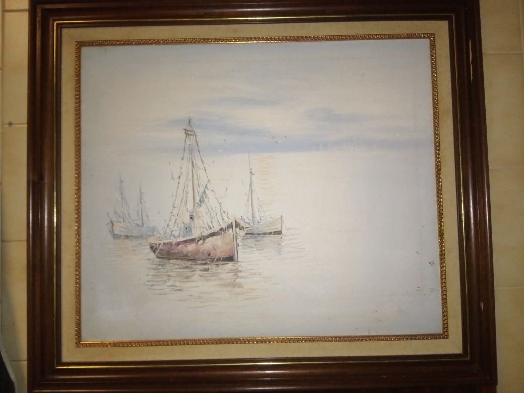 Marinha- assinada S.D. - antiga pintura em óleo sobre tela com moldura