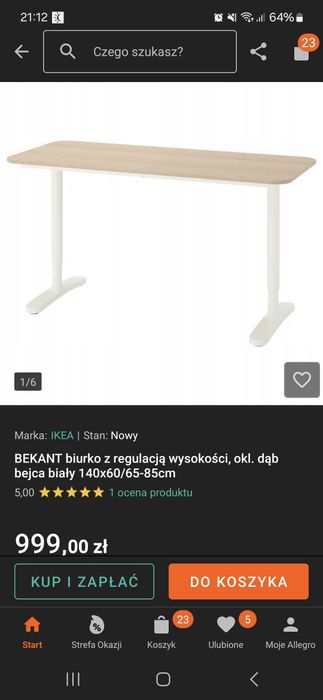 Sprzedam biurko ikea, regulacja wysokości 65-85