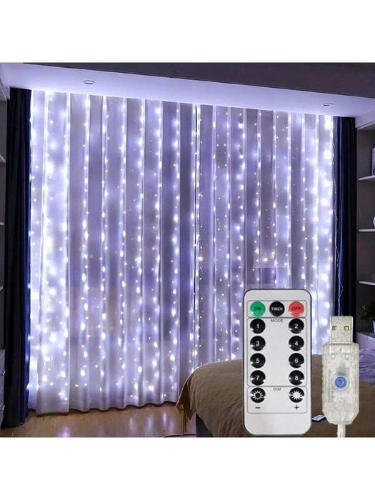 Гірлянда штора лід 3х3 з гачками холодний білий 300 led USB юсб живлен
