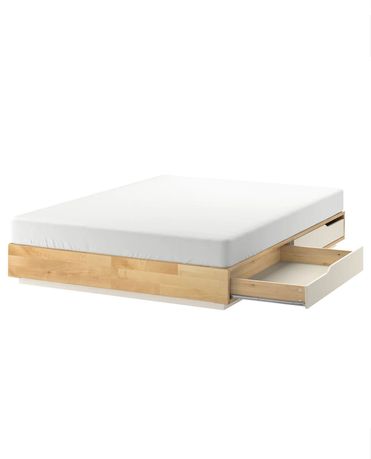 Rama łóżka z szufladami, brzoza/biały, 160x202 cm + materac