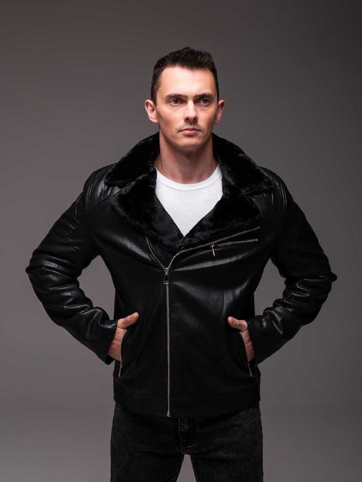 Куртка мужская кожаная зимняя на меху косуха байкерская до -10°С Ra