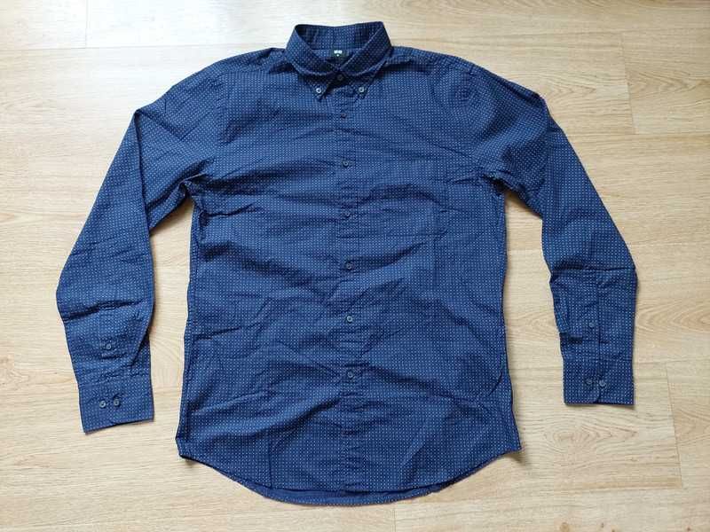 Nowa koszula Uniqlo M granat kropeczki elegancka klasyczna wyjściowa