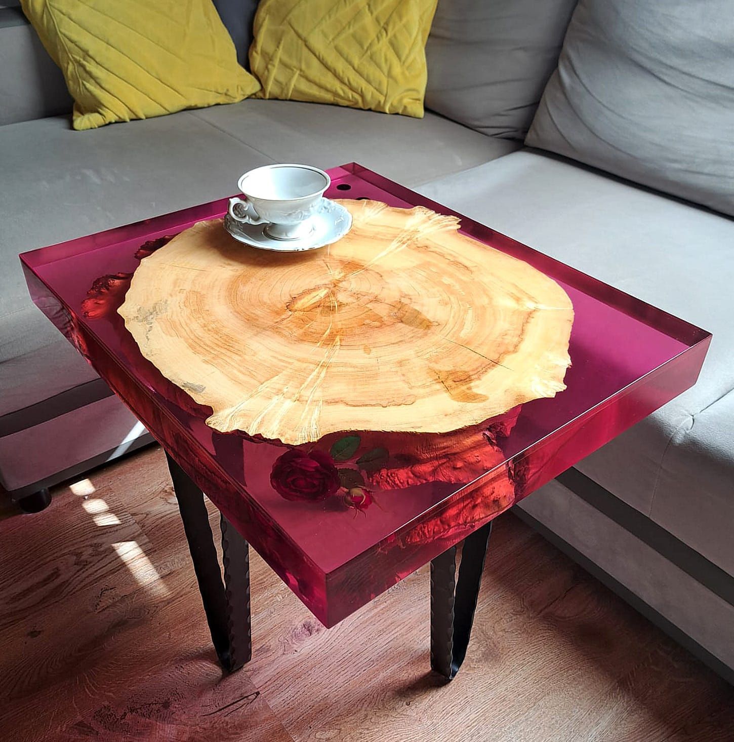 Wyjątkowy stolik kawowy Handmade żywica klon jesionolistny Czeczota