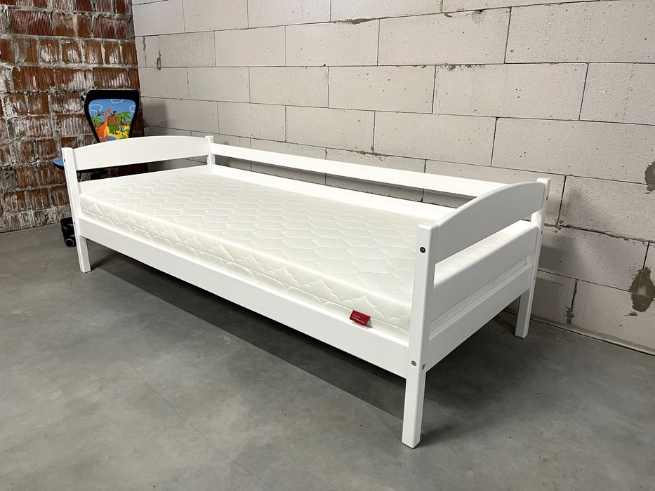 Ліжко односпальне, підліткове дитяче ліжко з дерева і матрац до нього