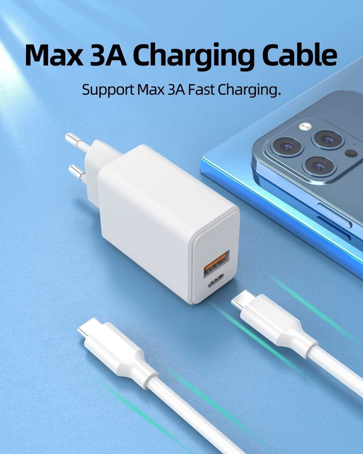 DEXPT ładowarka sieciowa 2 portowa USB USB-C 30W + KABEL 1.8 M BIAŁA