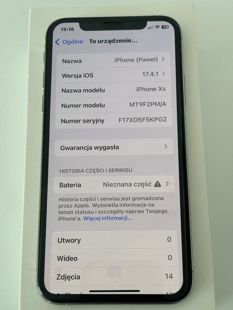 Iphonr XS Silver 64GB nows bateria