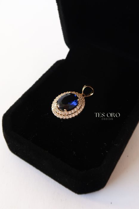 Złota Zawieszka z Granatowym Kamieniem | Próba Złota 585