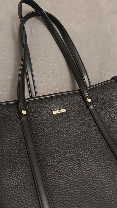 Czarna duża torebka wittchen na ramię kuferek shopperka ekoskóra