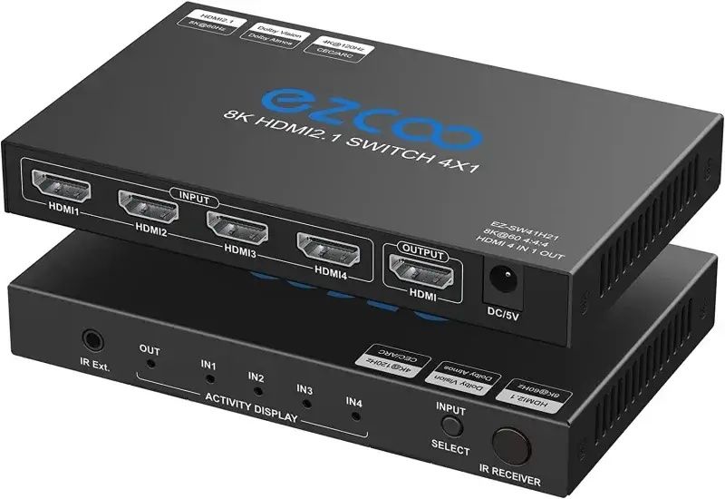 EZCOO 8K HDMI комутатор 4 входи 1 вихід, HDMI-перемикач, підтримує 8K