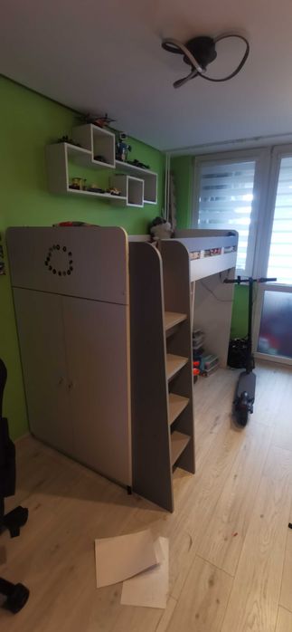 Łóżko piętrowe antresola biało szare Combi