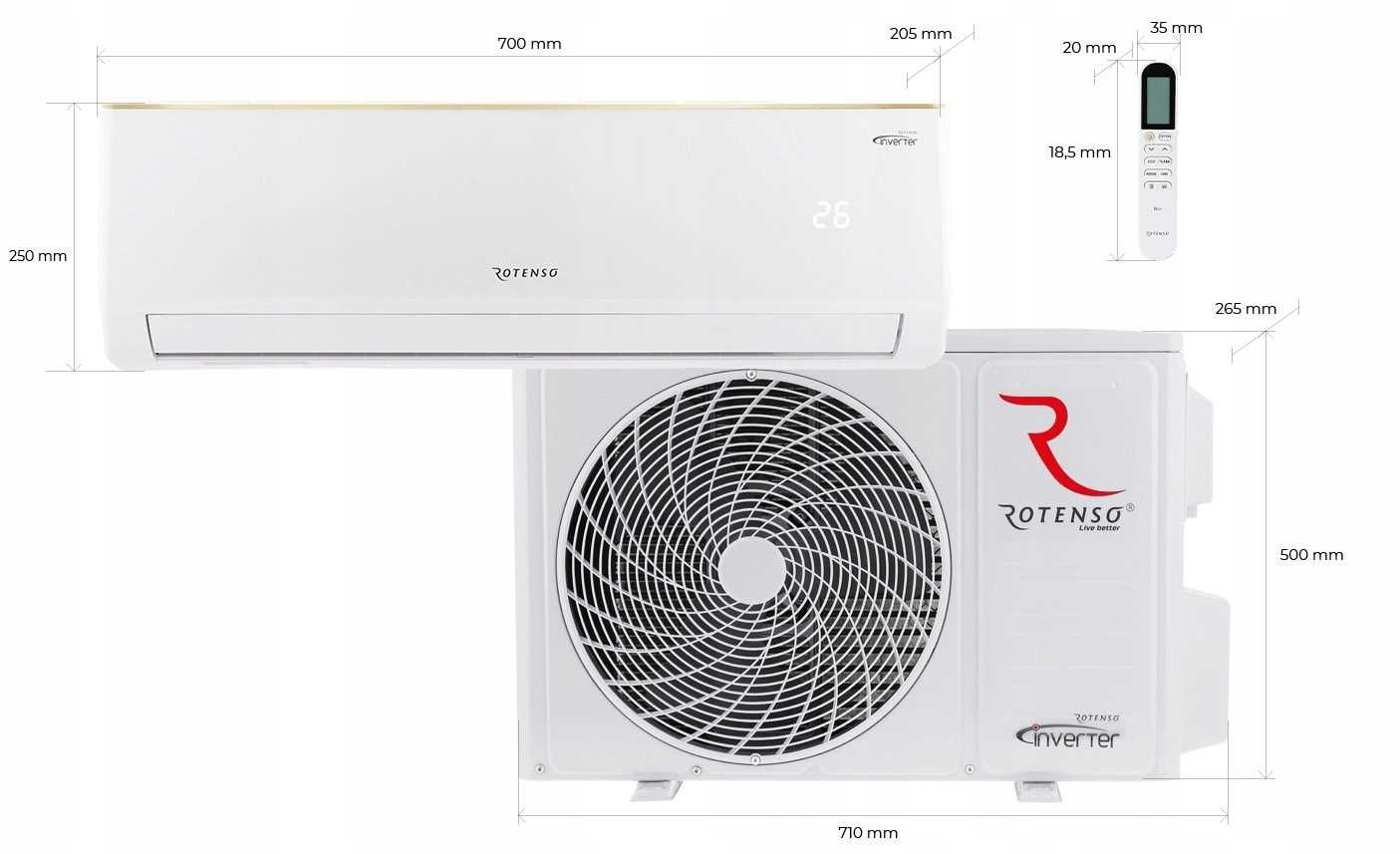 Klimatyzator pokojowy Rotenso Roni z WiFi  3.4 kW - NOWY!