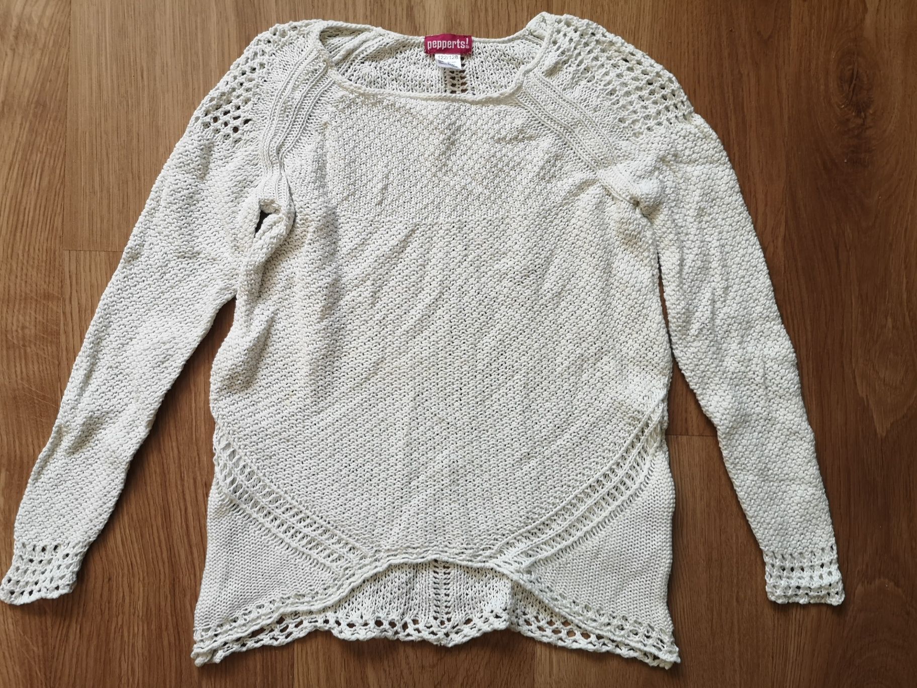 Piękny ażurowy sweter narzutka bluza h 122 128 knit zara