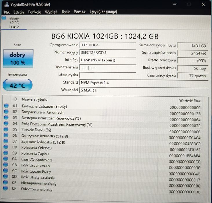 Dysk SSD M2 2230 Kioxia BG6 1TB PCie Gen 4 NVMe