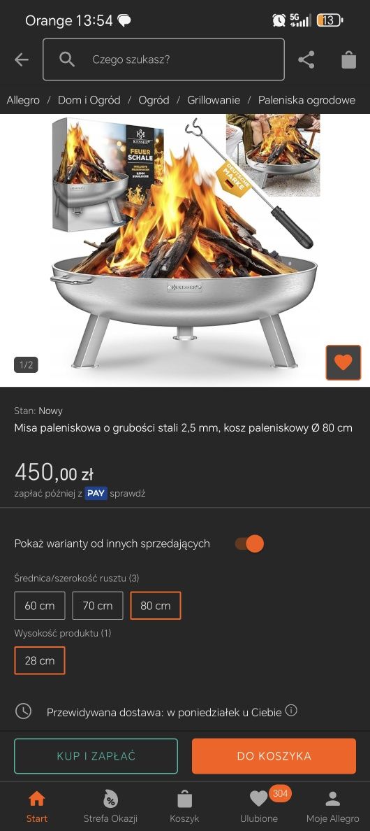 NOWE -60% palenisko 80cm mocne grube 2.5 mm