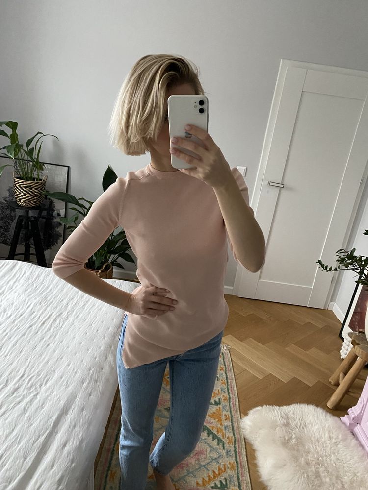 Zara Knit S jasnoróżowy sweterek/dzianinowa bluzeczka