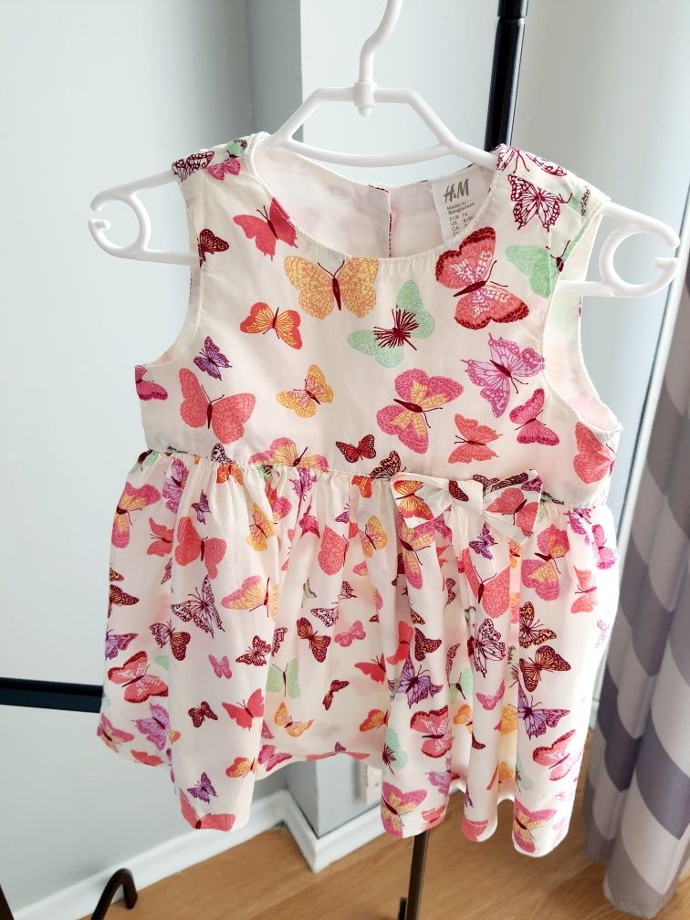Sukienka w motyle ozdobiona kokardką 100% bawełny wizytowa h&m 74cm