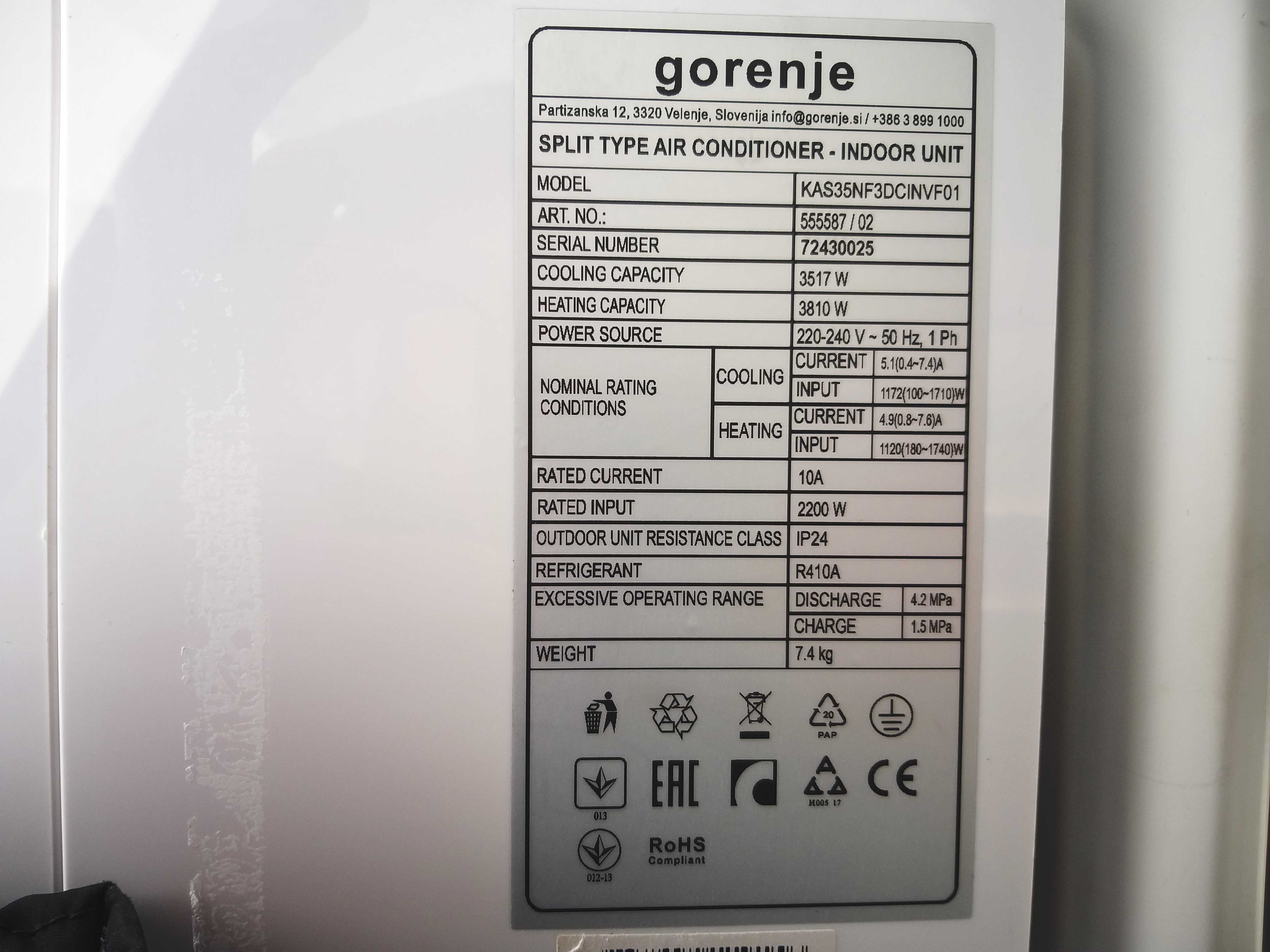 Инверторный кондиционер сплит-система Gorenje 12 35м2 на обогрев зимой