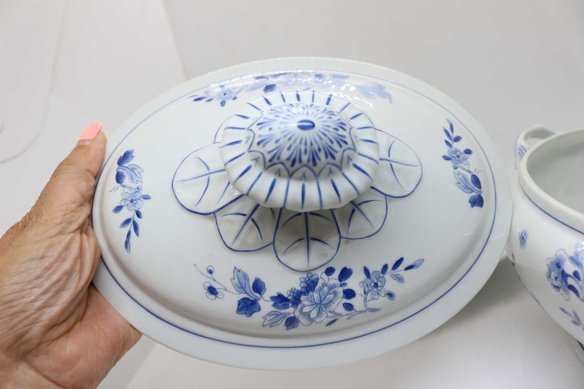 Terrina Média com Travessa Vista Alegre Decoração Imari Azul 1947