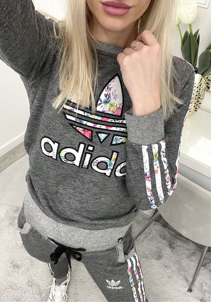 Adidas damski komplet dresowy S unikat kwiaty flower dres