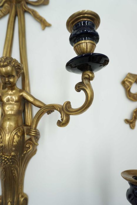 DUŻA para kinkietów świeczników ANIOŁKI porcelana z brązem