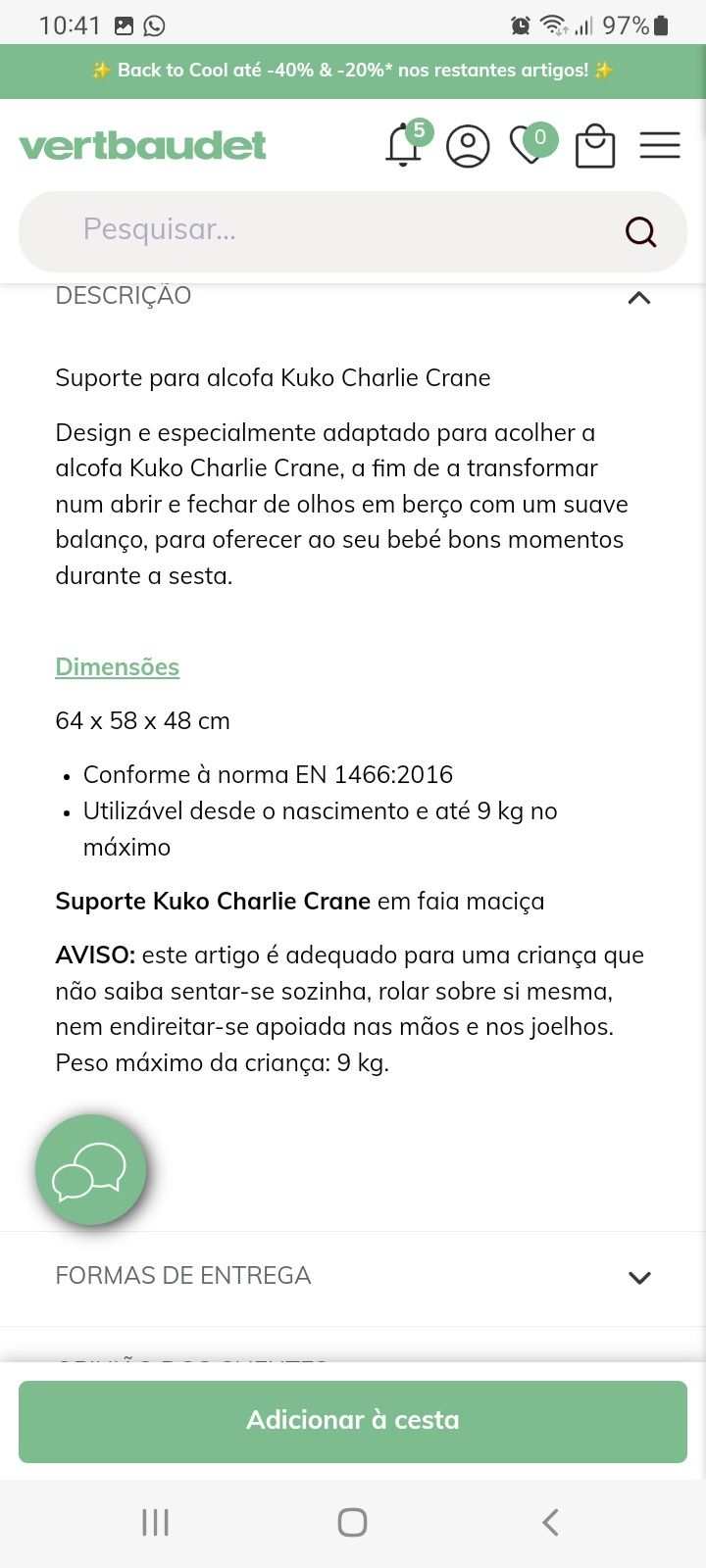 Suporte para alcofa Kuko Charlie Crane Vertbaudet