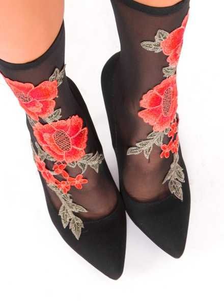 DEEZEE czarne czółenka szpilki  botki  EMOTION FLOWERS KWIATY ZARA 36