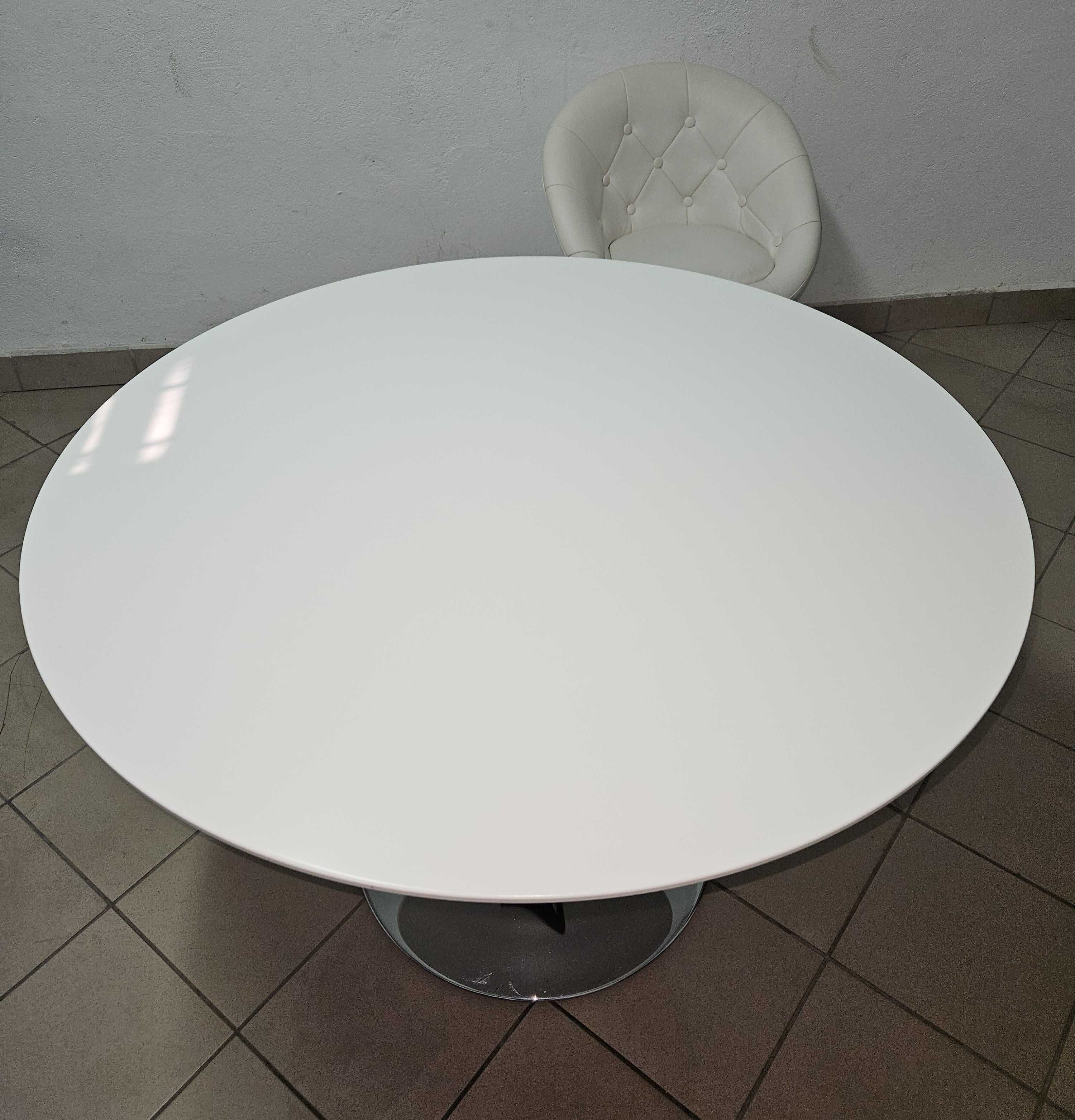 Stół okrągły + 4 fotele obrotowe regulowane, kolor biały