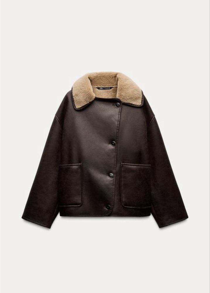 Коричнева дубленка zara, 3548/048, double faced jacket zara