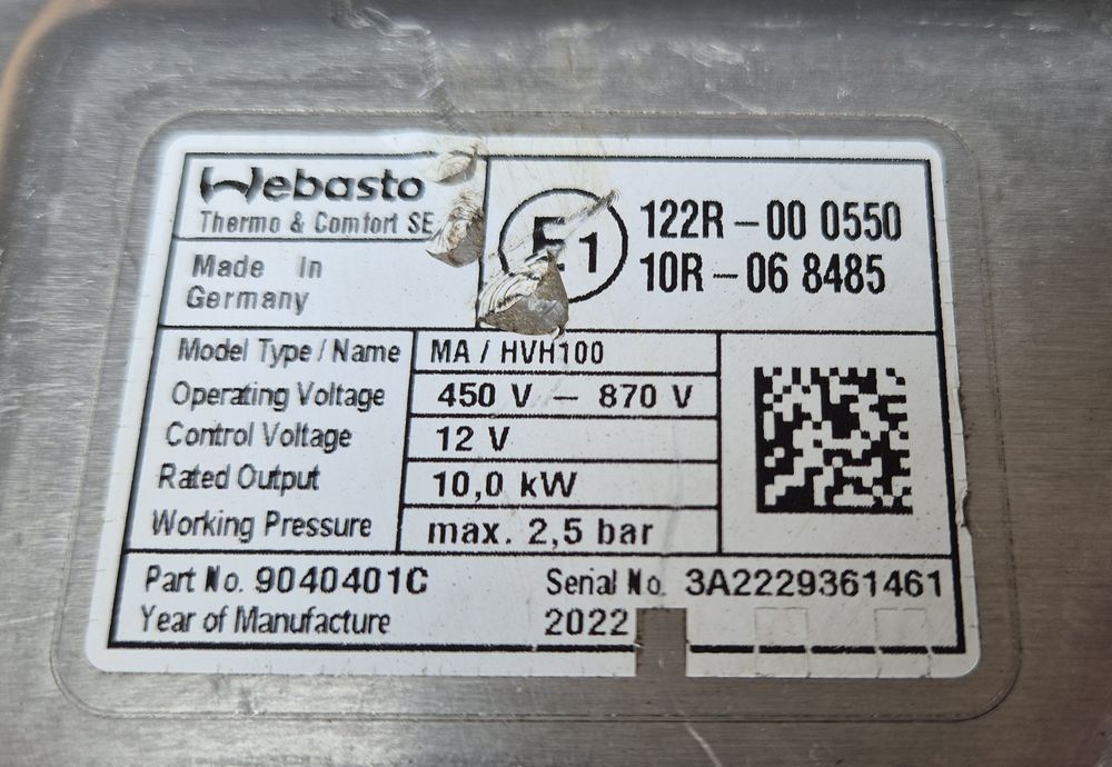 Grzałka wysokiego napięcia Webasto VW/Audi e-tron GT 9⁠J⁠1⁠9⁠63⁠5⁠07⁠E