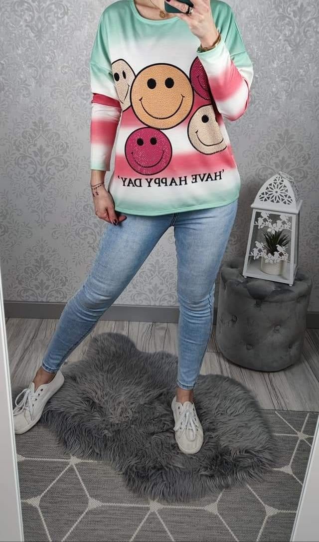 Bluza ombre w emotki Have Happy Day z długim rękawkiem 40/42