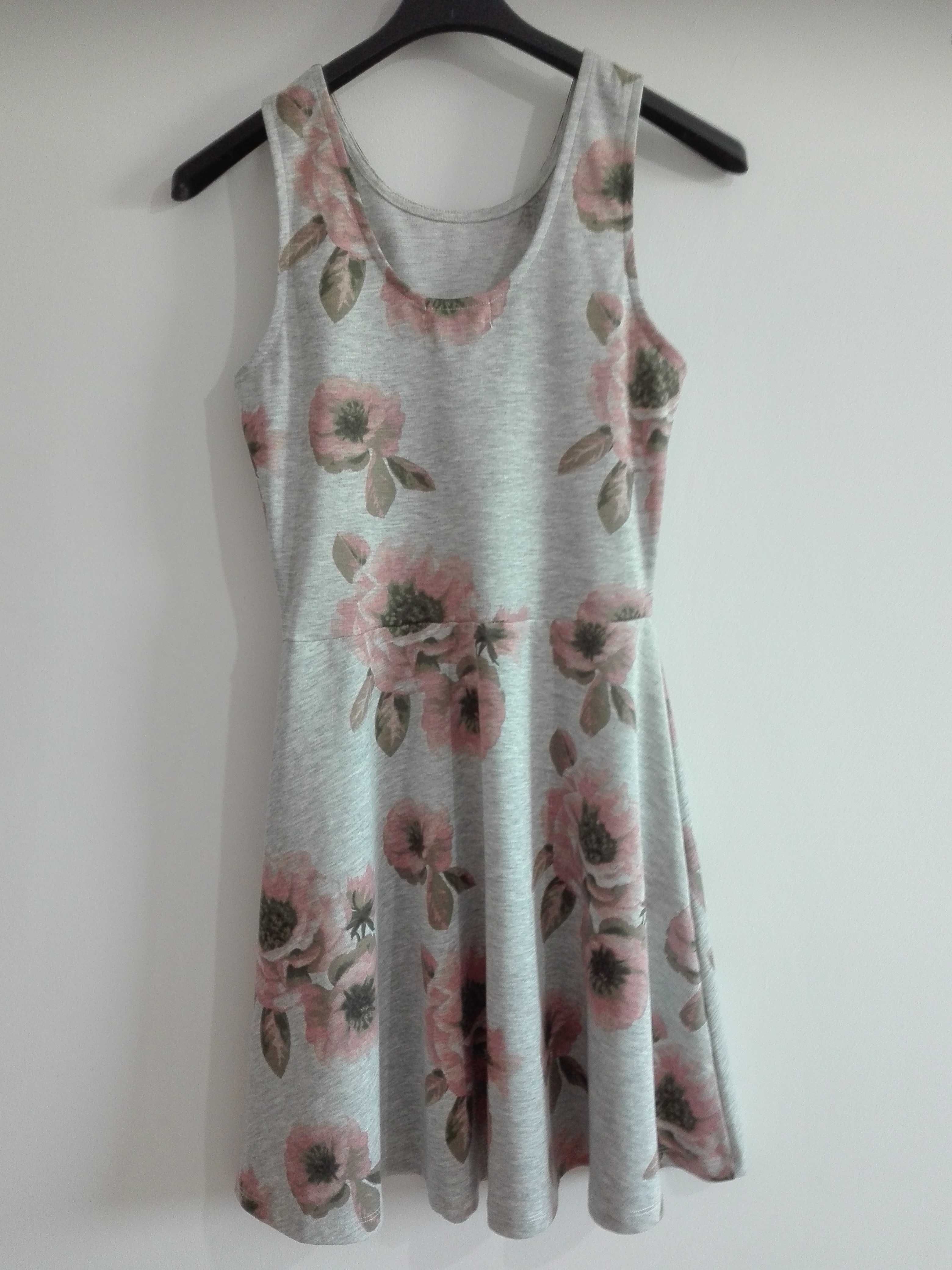 szara sukienka na lato, 152-158, 12-14 lat, H&M, w kwiaty