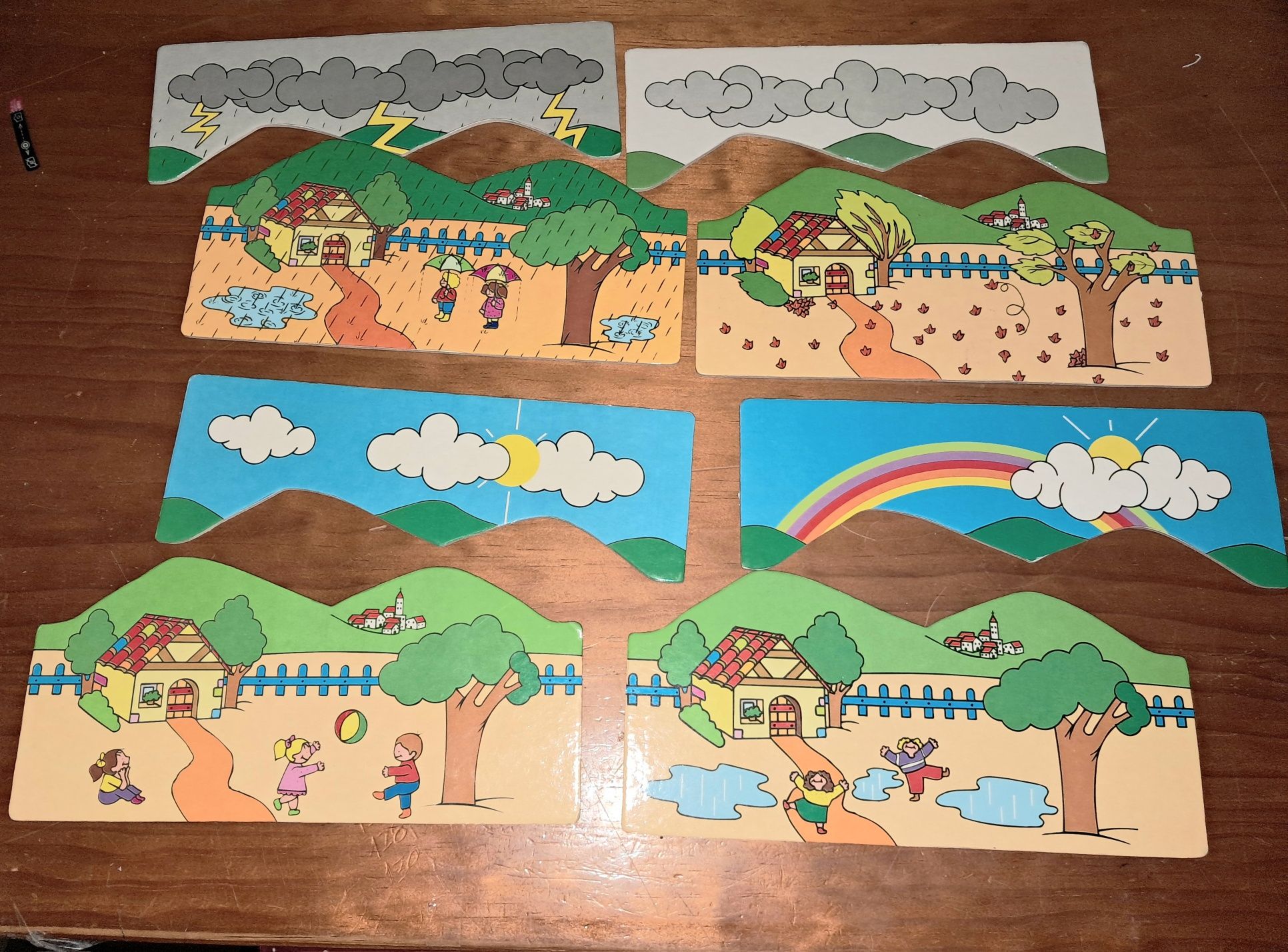 7 cartões puzzle com estados do tempo