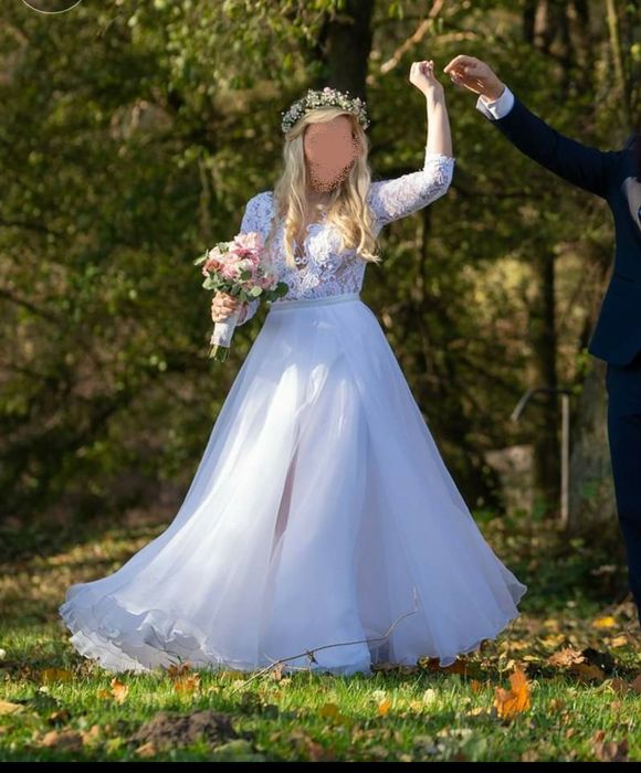 Śliczna suknia ślubna Charlotte Pilar 36/38 koronka rustykalna rekaw