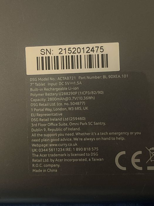 Продам планшет Aser tablet 7