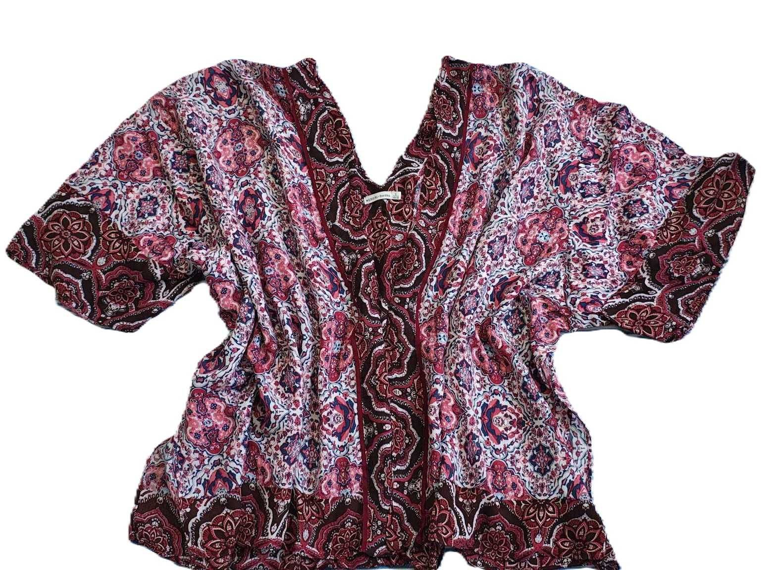Bluzka/narzutka kolorowa wzór orient bordowa hippi boho casual