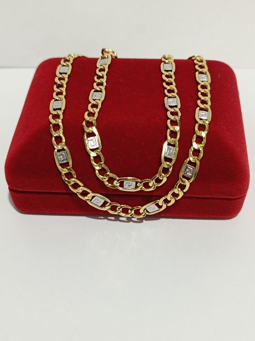 Złoty łańcuszek splot Pancerka ze wzorem greckim dł.55cm, złoto 585