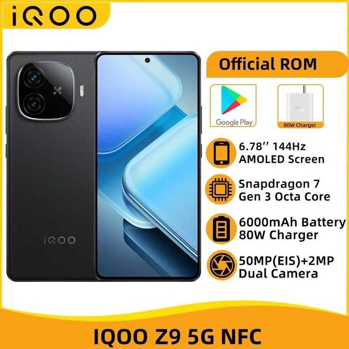 Vivo iQOO Z9 5G Black/White, 8/256 Gb, Amoled 144Hz, NFC, Snap 7 Gen3