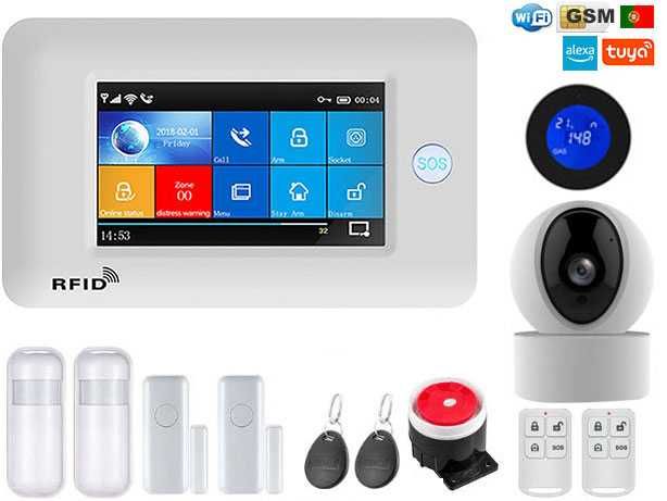 Alarme Tuya Casa sem Fios SOS/GSM/WiFi + Câmara Android/iOS (NOVO)