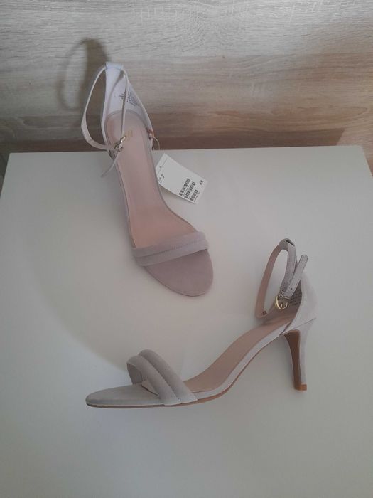 H&M nowe szare szpilki 42 sandały na obcasie SYLWESTER