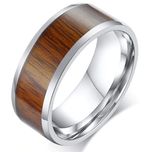 Srebrna Elegancka obrączka Drewniana okleina Szkliwowa + stal 316L