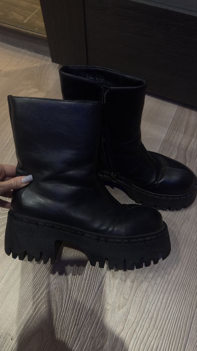 Чоботи ботфорти жіночі чорні екошкіра зима