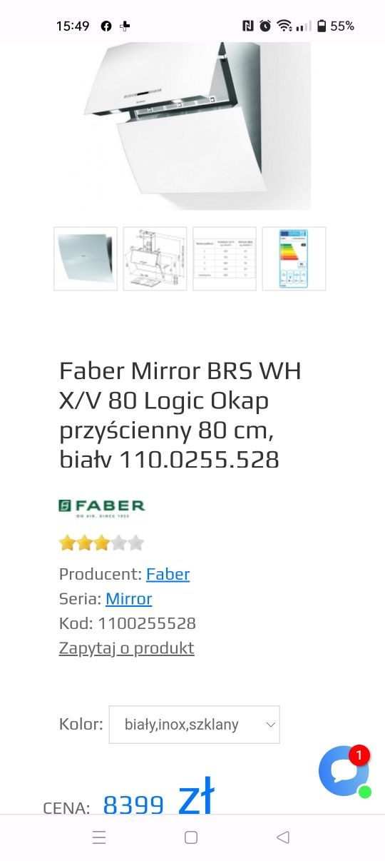 Okap FABER kominowy przyścienny