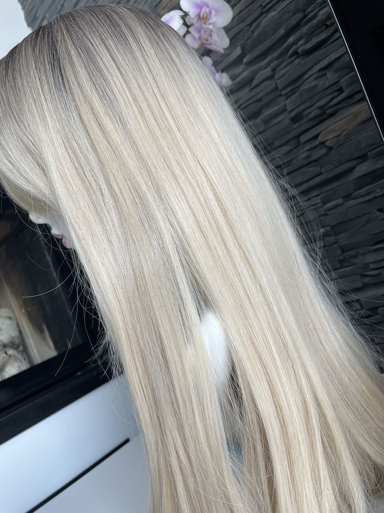 Peruka blond premium włosy długie gęste naturalny ciemny odrost