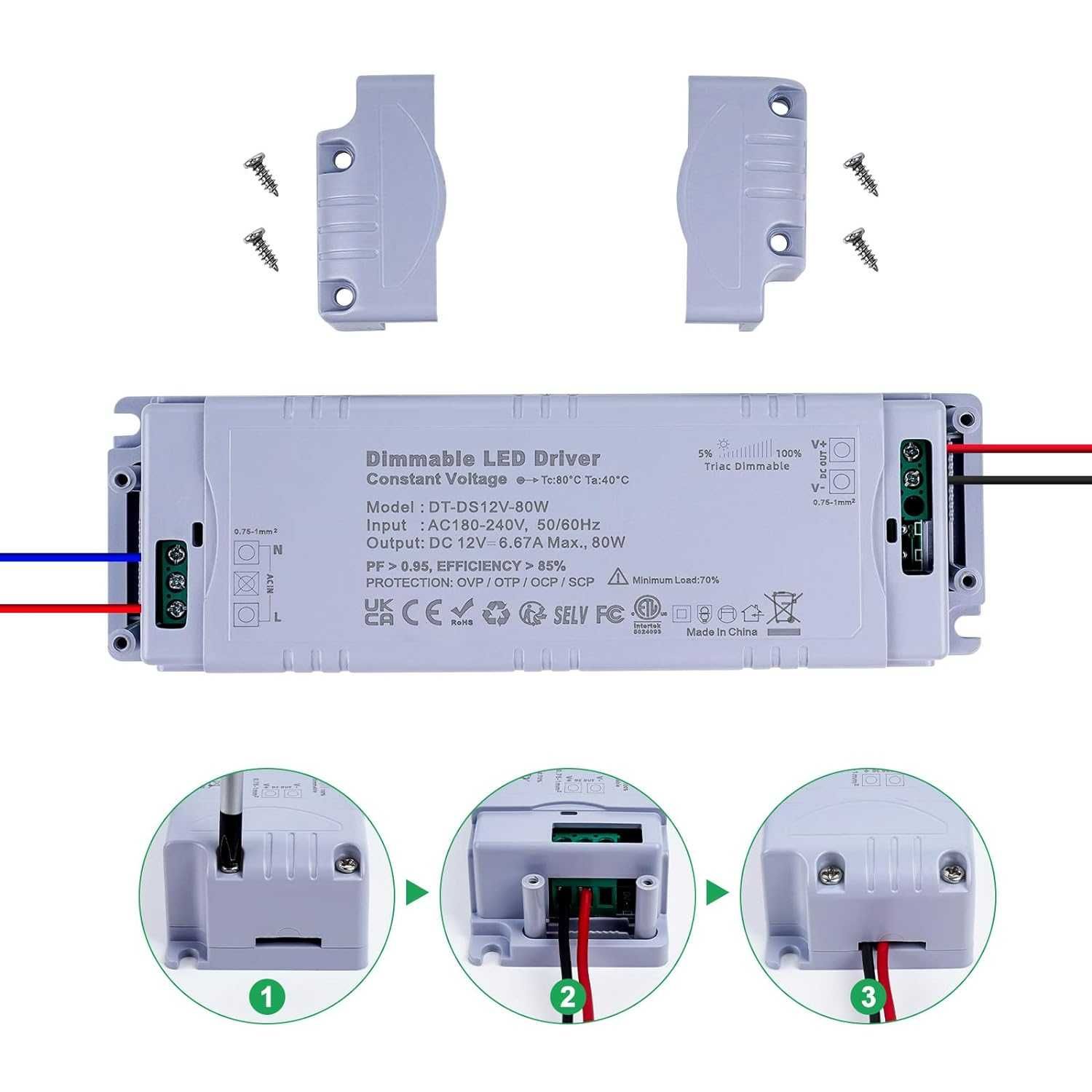 REYLAX LED Transformator 12V 80W 6.66A,  AC 230V - NOWY