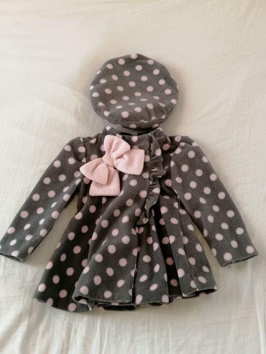 Komplet płaszczyk z beretem z polaru dla dziewczynki 12M, wzrost 80cm