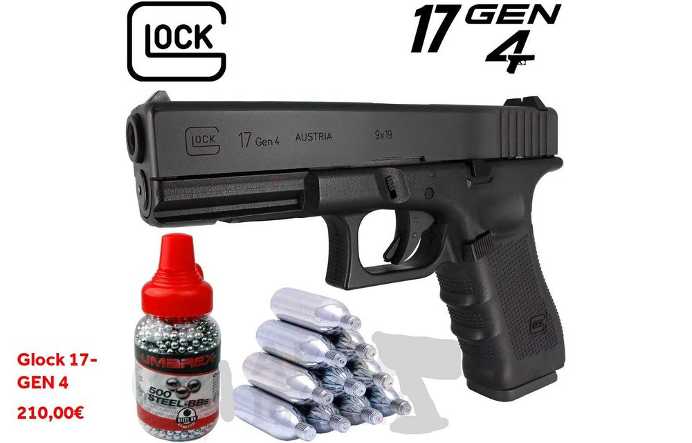 Pistola Pressão de ar (CO2) Glock 17+GEN4+GEN5 blowback de aço 4.5mm