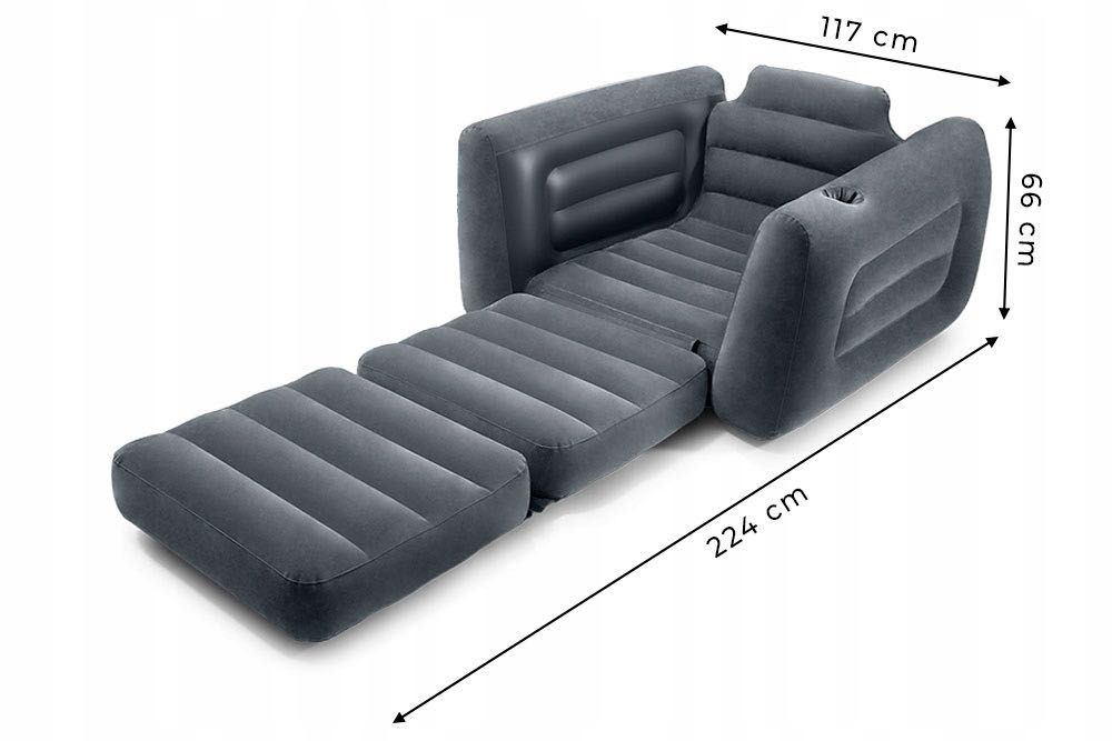 Pompowany fotel materac leżanka łóżko 2w1 INTEX - dwie funkcje! szary!
