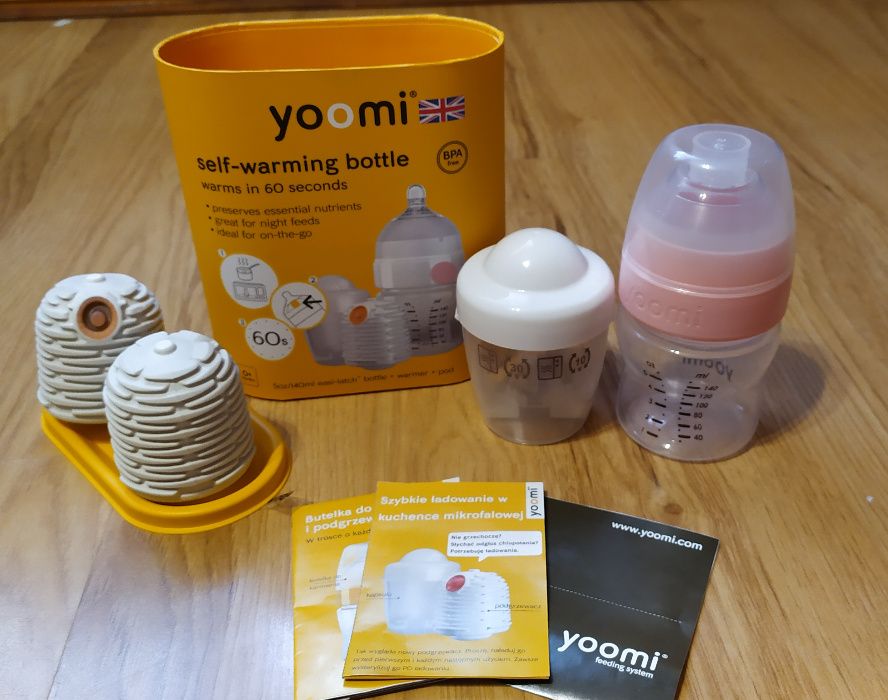 YOOMI zestaw butelka 140ml, podgrzewacz 2szt i pojemnik