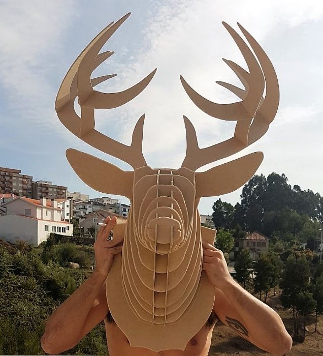 Cabeça de Veado / animal em 3D Cardboard madeira