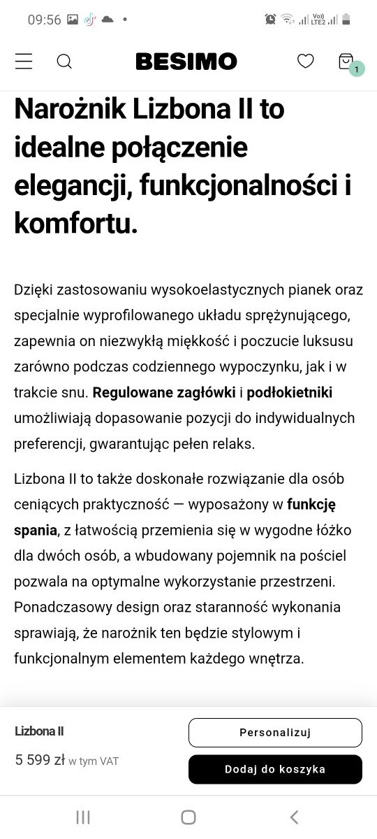 Sprzedam bardzo w dobrym stanie narożnik Lizbona